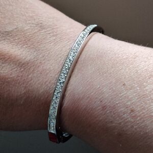 Authentic Signed Swarovski Swan Mark Hinged Clamp Bracelet